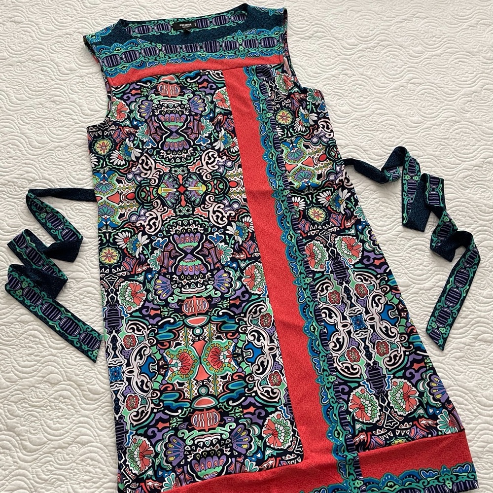 Premise Dress PL Shift Sleeveless Kaleidoscope Print Tie Belt - Picture 7 of 15